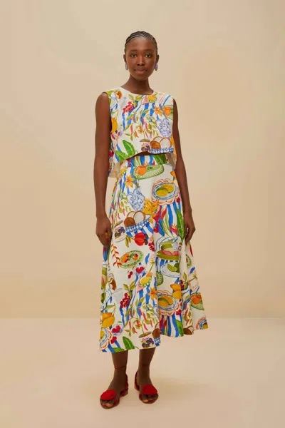 Farm Rio Active Off-white Fresh Table Lenzing Ecovero Euroflax Midi Skirt