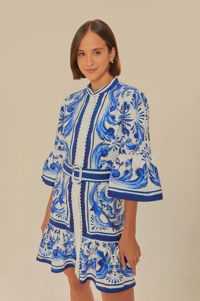 Farm Rio Off-white Garden Tiles Mini Dress In Garden Tiles Off-white