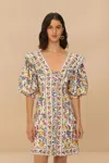 Farm Rio Active Off-white Greek Garden Lenzing Ecovero Euroflax Mini Dress In Greek Garden Off-white
