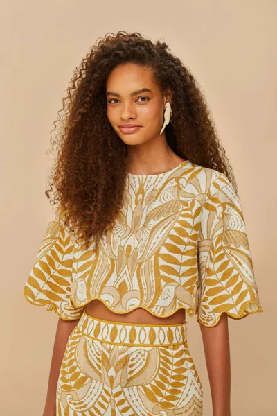 Farm Rio Active Off-white Lace Nature Euroflax Premium Linen Blouse