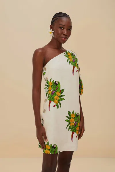 Farm Rio Active Off-white Maracana Bird Lenzing Ecovero Euroflax Mini Dress