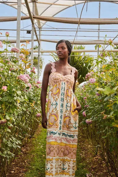 Farm Rio Active Off-white Maritime Magic Lenzing Ecovero Euroflax Maxi Dress In Maritime Magic Off-white