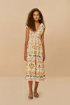 Farm Rio Active Off-white Maritime Magic Midi Dress In Maritime Magic Off-white