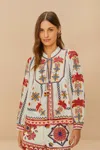 Farm Rio Active Off-white Marys Tiles Embroidered Blouse