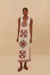 Farm Rio Active Off-white Marys Tiles Richelieu Euroflax Premium Linen Midi Dress In Off-white