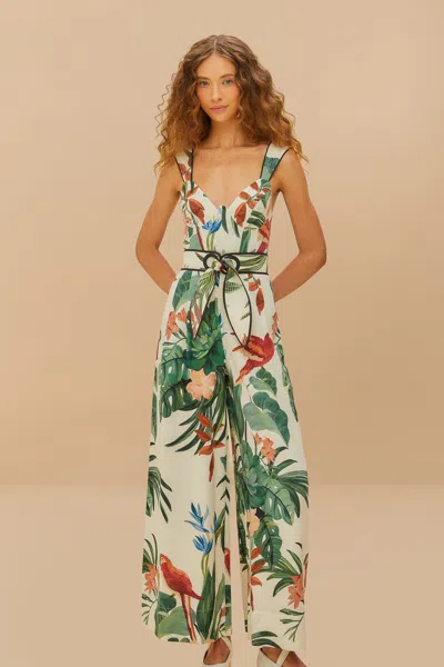 Farm Rio Active Off-white Midnight Macaw Fiesta Lenzing Ecovero Euroflax Jumpsuit