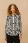 Farm Rio Active Off-white Monochrome Elegance Scarf Shirt