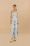 Farm Rio Active Off-white Mystic Blue Lotus Dreamscape Lenzing Ecovero Euroflax Midi Dress In Mystic Blue Lotus Dreamscape Off-white