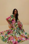 FARM RIO ACTIVE OFF-WHITE PAINTED FLOWERS MAXI DRESS