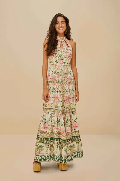 Farm Rio Off-white Palm Dream Lenzing Ecovero Euroflax Maxi Dress