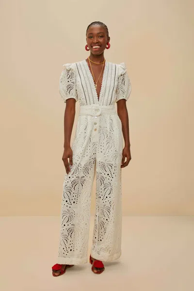 Farm Rio Active Off-white Palm Tree Eyelet Jumpsuit