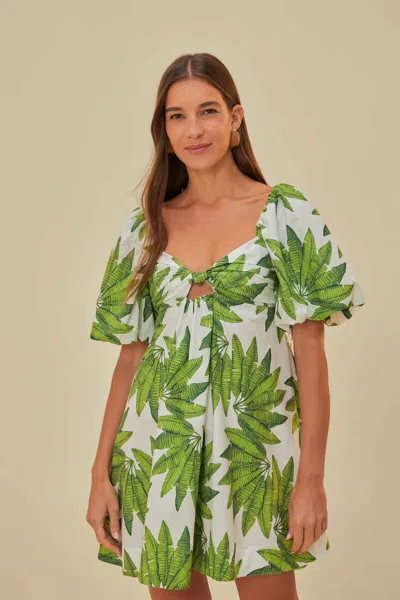 Farm Rio Active Off-white Palms Fan Mini Dress In Palm Fan Off-white