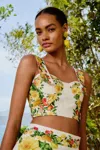 Farm Rio Active Off-white Picnic Flowers Euroflax Premium Linen Crop Top