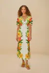 Farm Rio Off-white Picnic Flowers Euroflax Premium Linen Maxi Dress