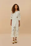 Farm Rio Active Off-white Richelieu Lenzing Ecovero Euroflax Midi Dress In Off-white