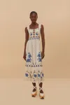 Farm Rio Active Off-white Richelieu Sunflower Lenzing Ecovero Euroflax Midi Dress In Off-white