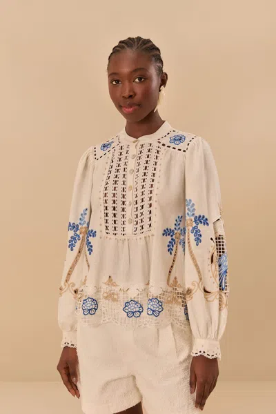 Farm Rio Active Off-white Romantic Richelieu Blouse