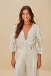 Farm Rio Off-white Rosy Eyelet Puff Sleeve Bodysuit