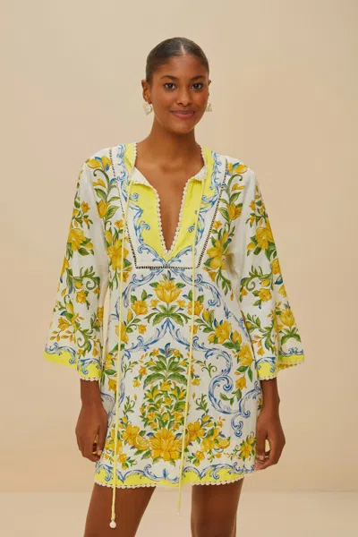 Farm Rio Off-white Sicily Lenzing Ecovero Euroflax Mini Dress