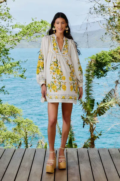 Farm Rio Active Off-white Sicily Lenzing Ecovero Euroflax Mini Dress