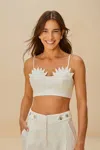 Farm Rio Active Off-white Sunrise Cup Euroflax Premium Linen Crop Top