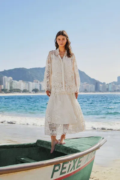 Farm Rio Active Off-white Swan Lake Guipure Midi Skirt