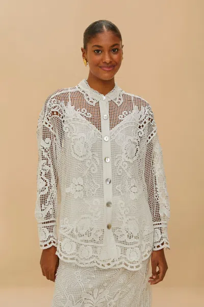 Farm Rio Active Off-white Swan Lake Guipure Shirt