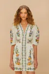Farm Rio Active Off-white Sweet Bloom Dreamscape Organic Cotton Mini Dress In Sweet Bloom Dreamscape Off-white