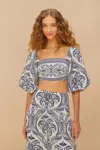 Farm Rio Active Off-white Tropical Cameo Euroflax Premium Linen Blouse