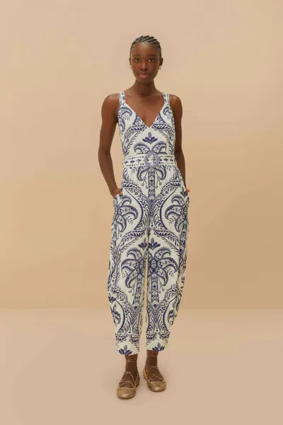 Farm Rio Off-white Tropical Cameo Lenzing Ecovero Euroflax Jumpsuit