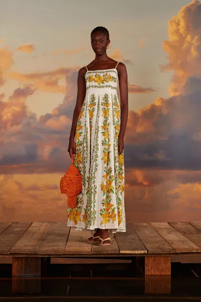 Farm Rio Off-white Tropical Lightness Sleeveless Maxi Dress In Tropical Lightness Off-white