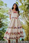Farm Rio Active Off-white Tropical Porcelain Embroidered Maxi Dress In White