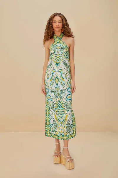 Farm Rio Active Off-white Tropical Tapestry Euroflax Premium Linen Maxi Dress