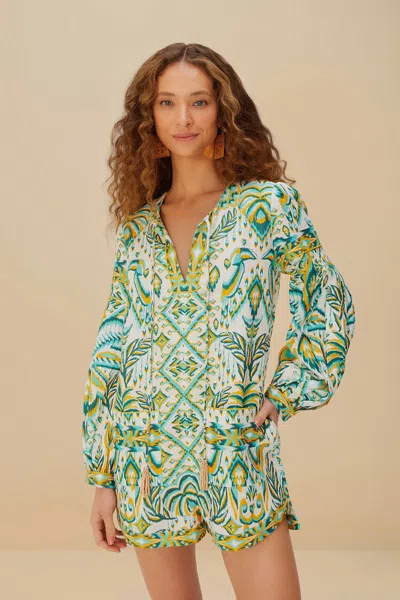 Farm Rio Active Off-white Tropical Tapestry Euroflax Premium Linen Romper
