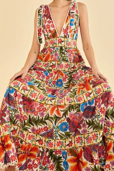 Farm Rio Active Off-white Tropical Yard Sleeveless Midi Dress In Tropical Yard Off-white