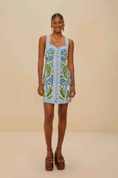 Farm Rio Active Off-white Tropicance Porcelain Garden Euroflax Premium Linen Mini Dress