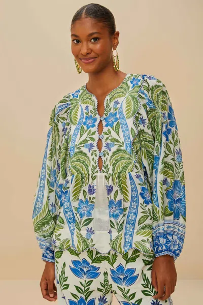 Farm Rio Active Off-white Tropicance Wavy Yoke Blouse