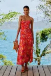 Farm Rio Active Orange Flying Birds Strapless Midi Dress
