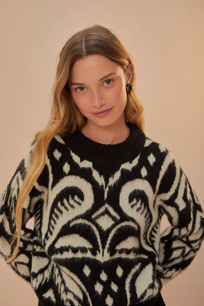 Farm Rio Pineapple Ikat Knit Sweater In Black