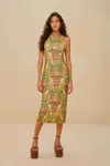 Farm Rio Active Pineapple Tapestry Green Tulle Midi Dress