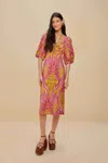 Farm Rio Active Pineapple Tapestry Pink Midi Dress
