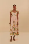 Farm Rio Active Pink Botanical Beauty Shoulder Bow Midi Dress