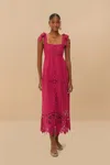 Farm Rio Active Pink Daisy Embroidered Sleeveless Midi Dress In Pink