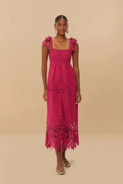 Farm Rio Active Pink Daisy Embroidered Sleeveless Midi Dress