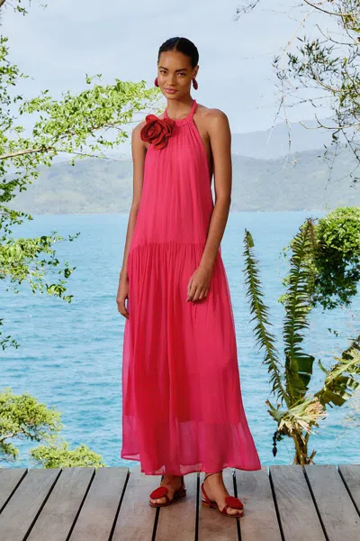 Farm Rio Active Pink Flower Halter Neck Maxi Dress