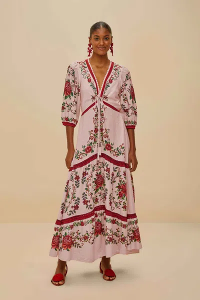 Farm Rio Active Pink Flower Tapestry Lenzing Ecovero Euroflax Maxi Dress