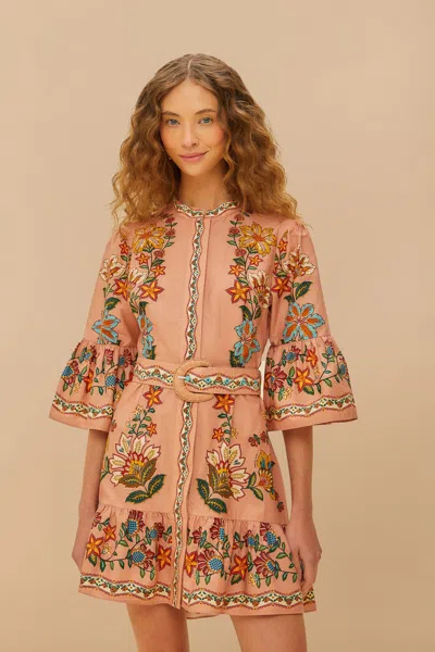 Farm Rio Active Pink Garden Delight Belted Mini Dress In Garden Delight Pink