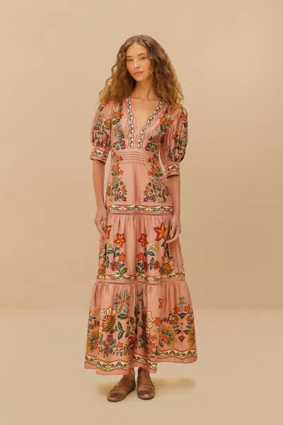 Farm Rio Active Pink Garden Delight Short Sleeve Maxi Dress In Garden Delight Pink
