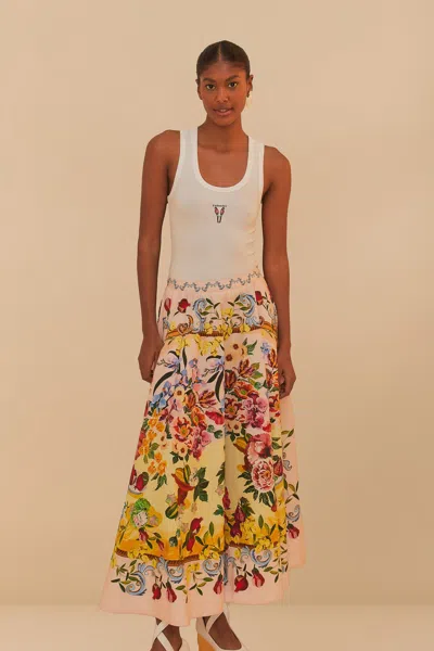 Farm Rio Active Pink Garden Terrace Organic Cotton Midi Skirt