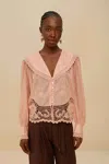 Farm Rio Active Pink Lacy Long Sleeve Blouse